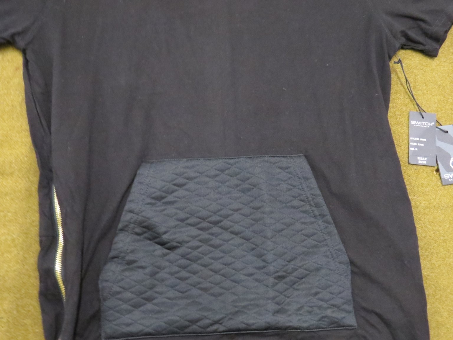 SWITCH REMARKABLE Men's Black XL T-Shirt Cotton Quilted Pocket Side Zippers gallery