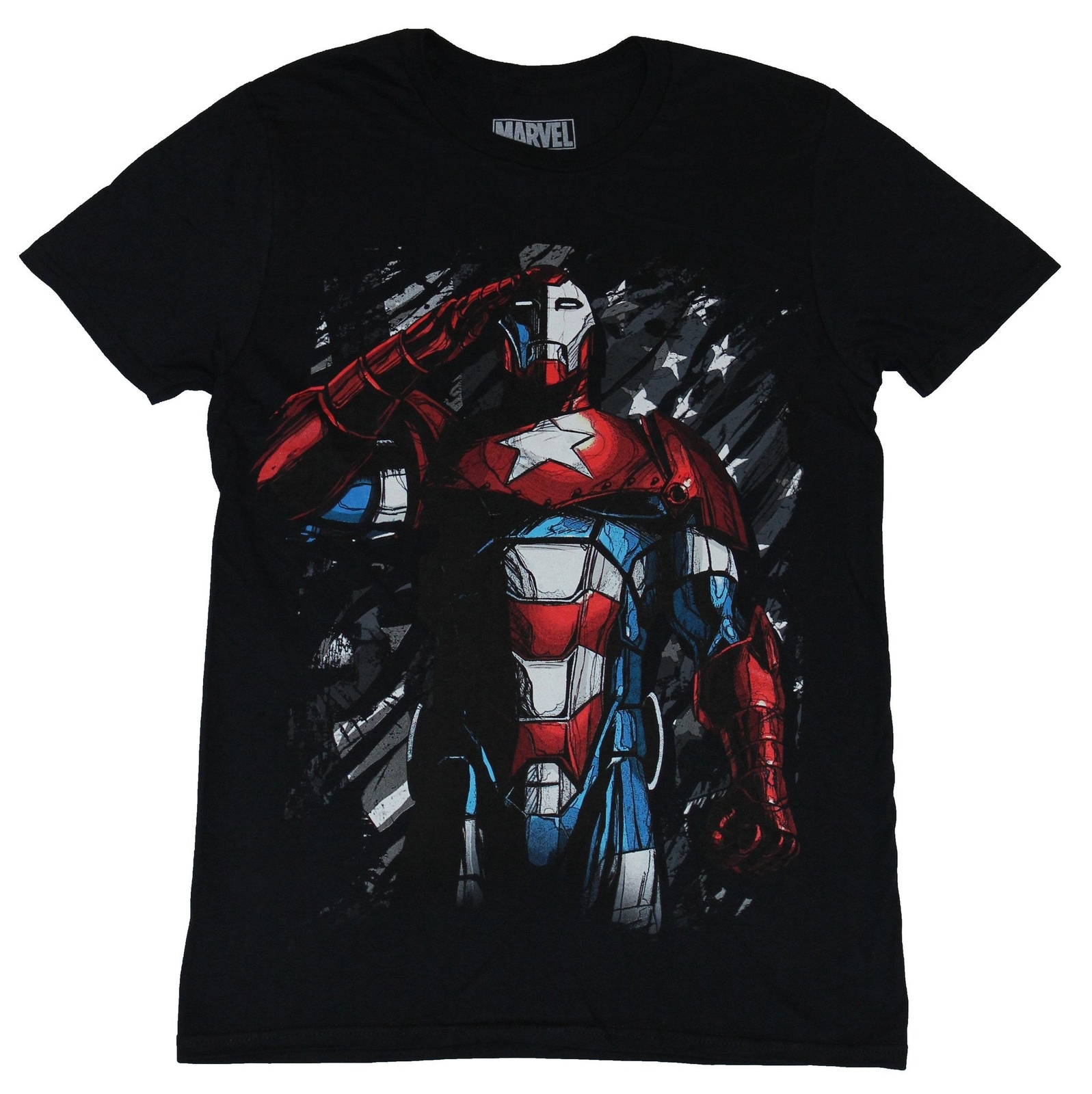Iron Patriot Man Mens T-Shirt - Saluting Red White & Blue Standing Image gallery