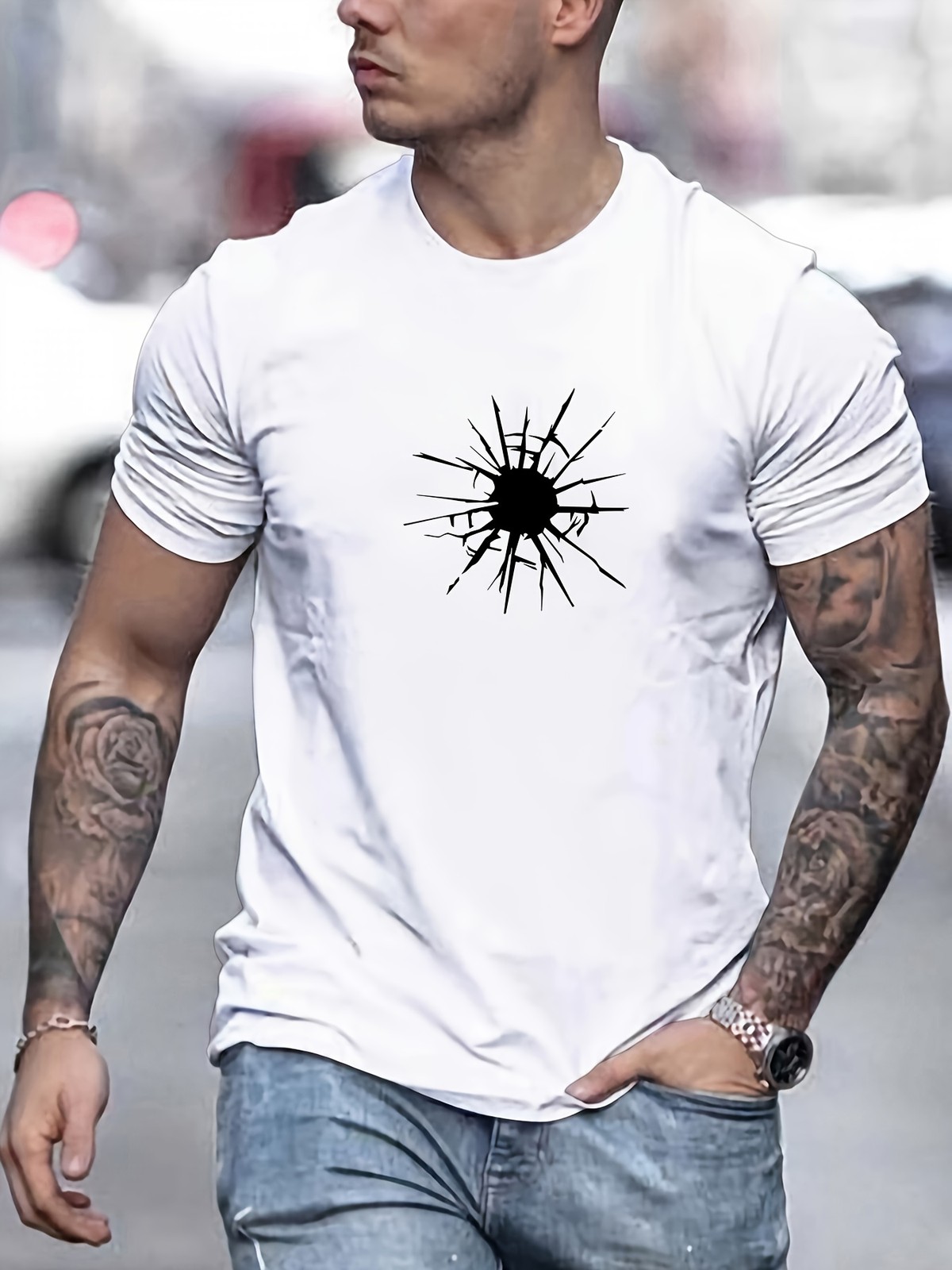 Men'S Cracked Pattern Summer Casual Short-Sleeve T-Shirt gallery
