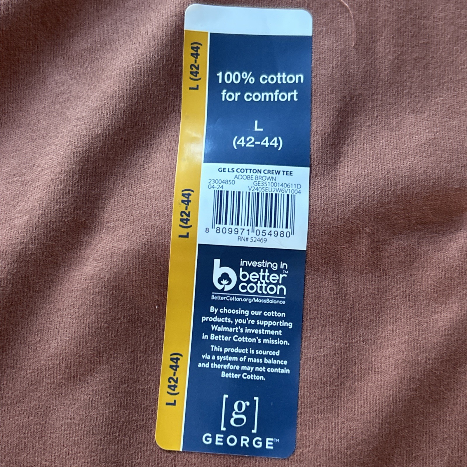 George Men's Crew Neck Long Sleeve T-Shirt Adobe Brown Size L (42-44) NWT gallery
