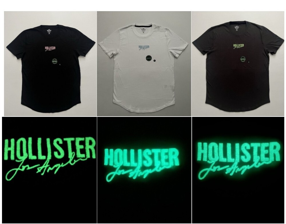Hollister Men's Glow-In-The-Dark Graphic T-Shirt Curved Hem Logo Tee XS S M L XL gallery