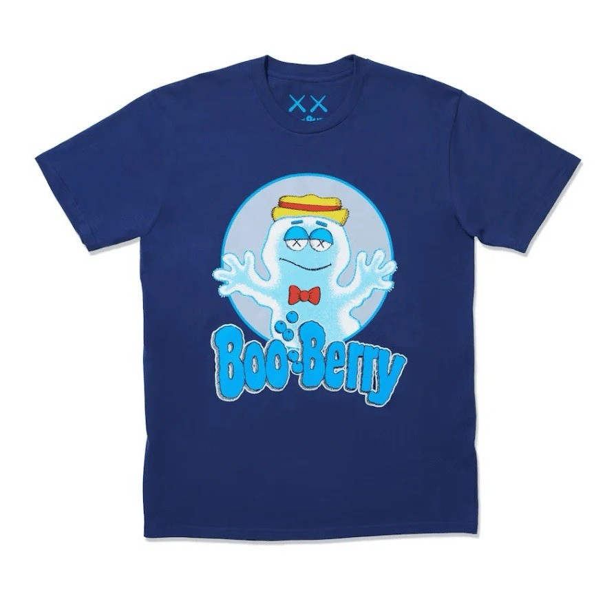 KAWS Boo Berry Blue Graphic Print Crew Neck Short Sleeve T-Shirt Mens M