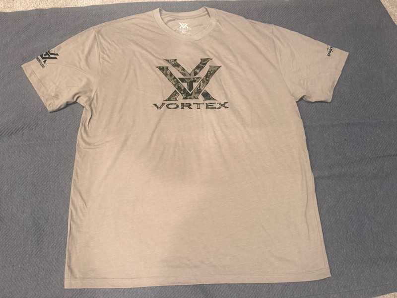 Vortex Unisex T-Shirt -Size 2XL Tee – Tan – Tagless Collar – Soft Fabric!