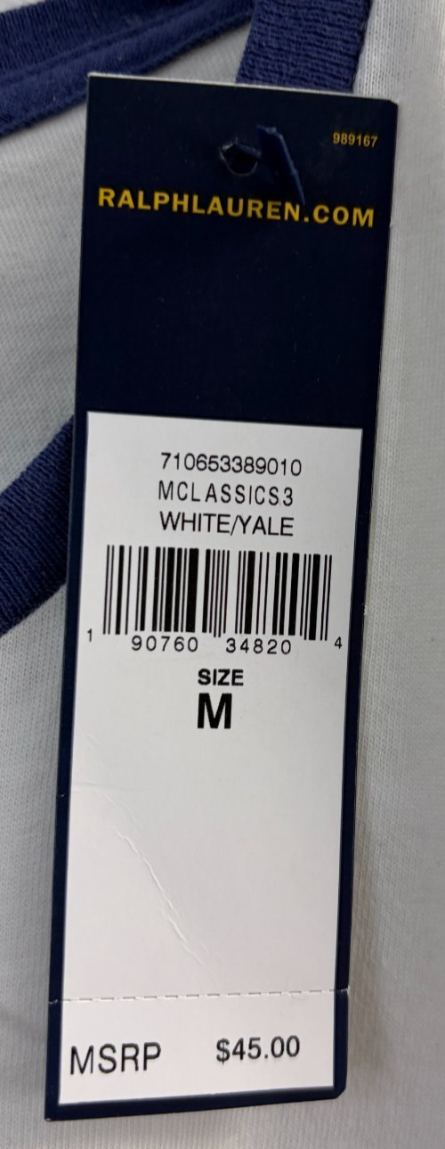 Mens Polo Ralph Lauren Striped Classic Fit Pocket T-Shirt Size Medium White Yale gallery