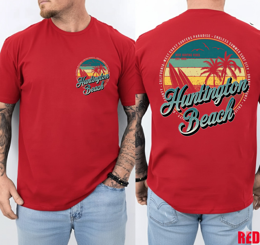 2 Sided Huntington Beach Surf City California Vintage Badge T-Shirt gallery
