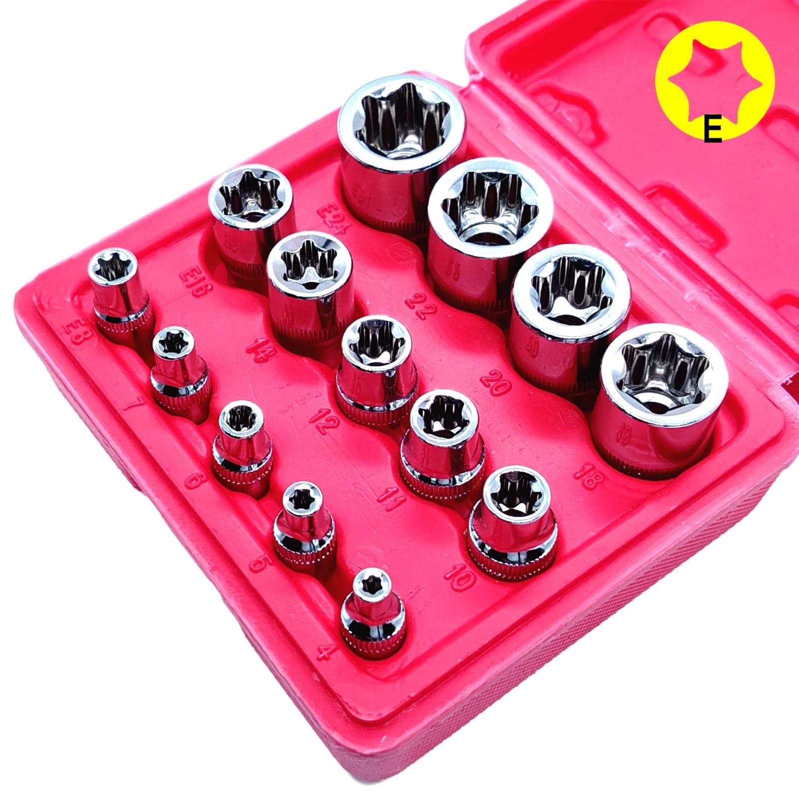 E4 – E24 Socket Set, Female Star Socket, Essential One Size, E