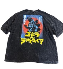 Godzilla Toho Double-Sided T Shirt Japan Letters Size XL Black Mineral Wash