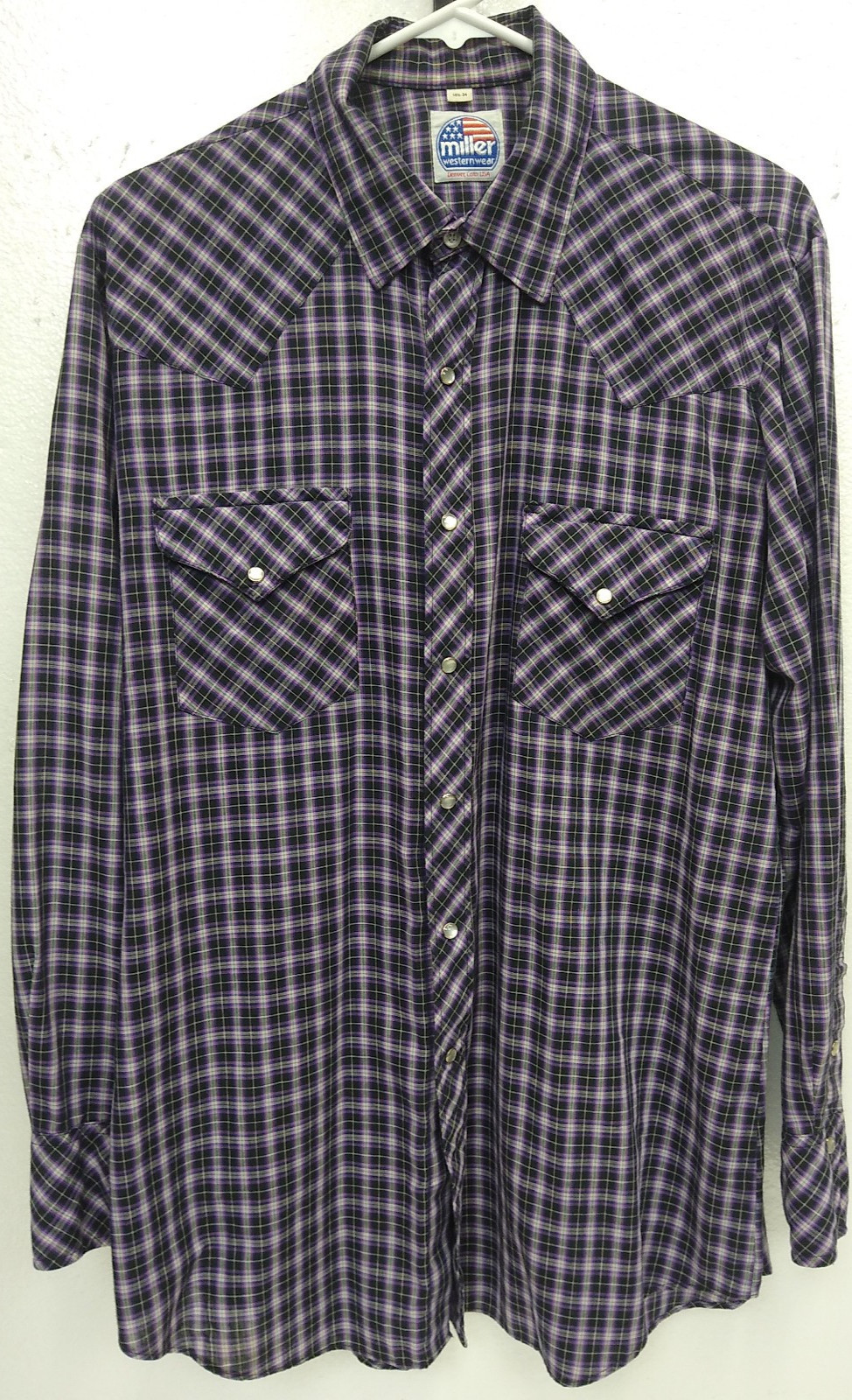 MILLER WESTERN WEAR Stud Snap Close Lg Sleeve, 3 snap cuff SZ161/2-34 BLUE PLAID gallery