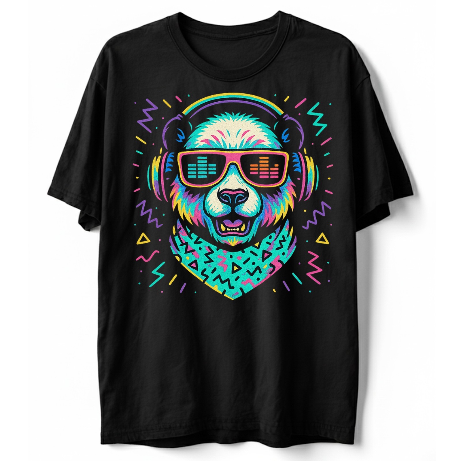 Retro DJ Panda T-Shirt, Headphones Rave EDM Festival Tee Vaporwave Music Gift gallery