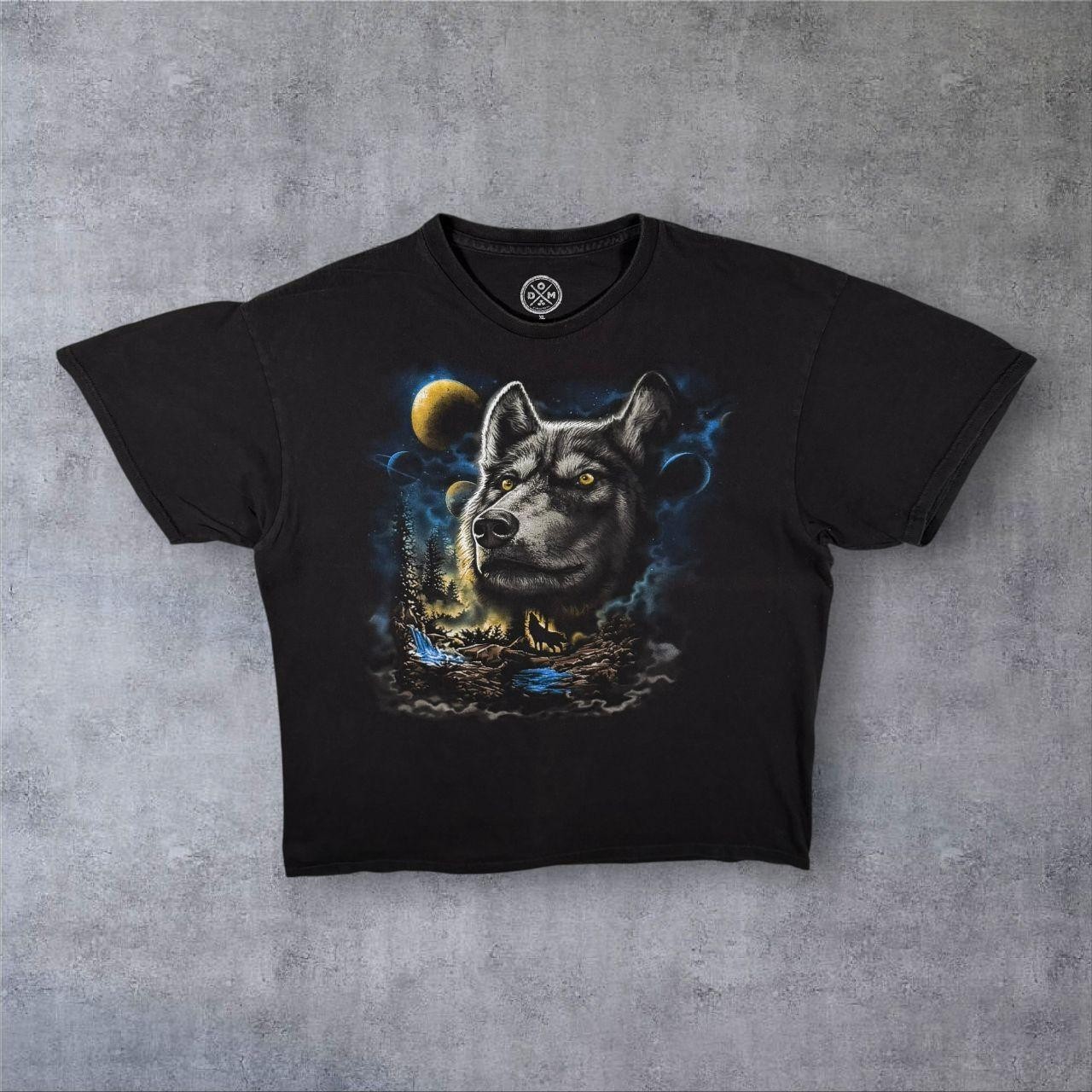 DOM Goth Wolf Animal Wildlife Graphic Black Cotton T-Shirt XL gallery