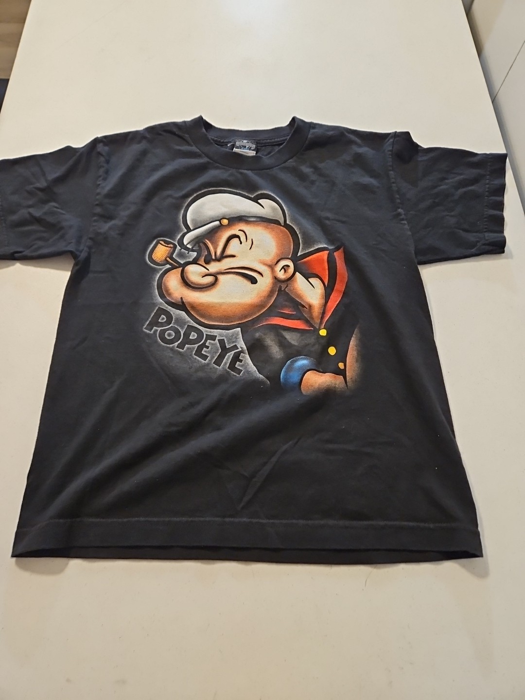 Vintage 90s Y2K Popeye The Sailor Man Cartoon Big Face T-Shirt Large Black (1213