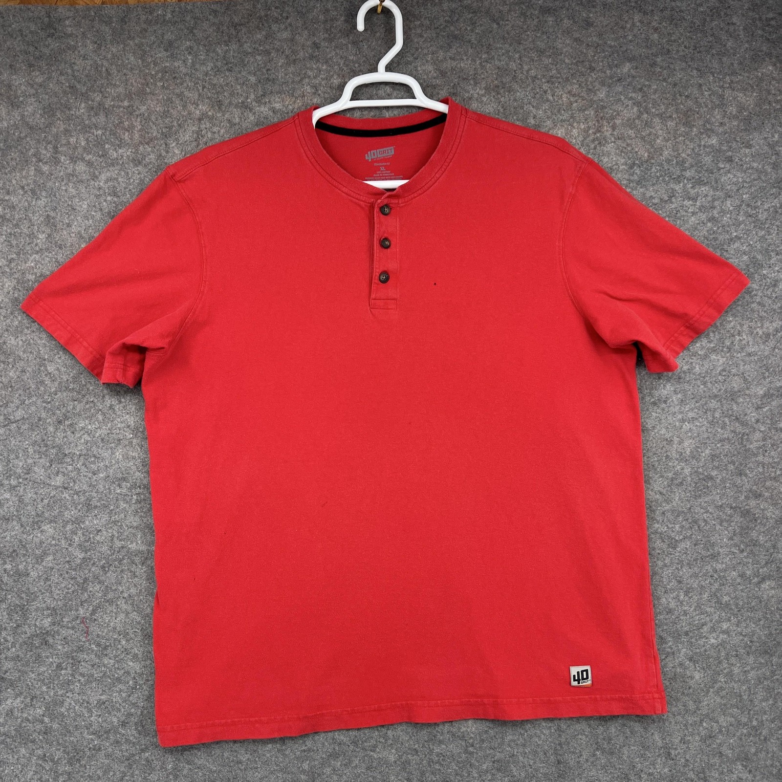 Duluth Trading 40 Grit Shirt Mens XL Red Henley Short Sleeve Cotton Standard Fit