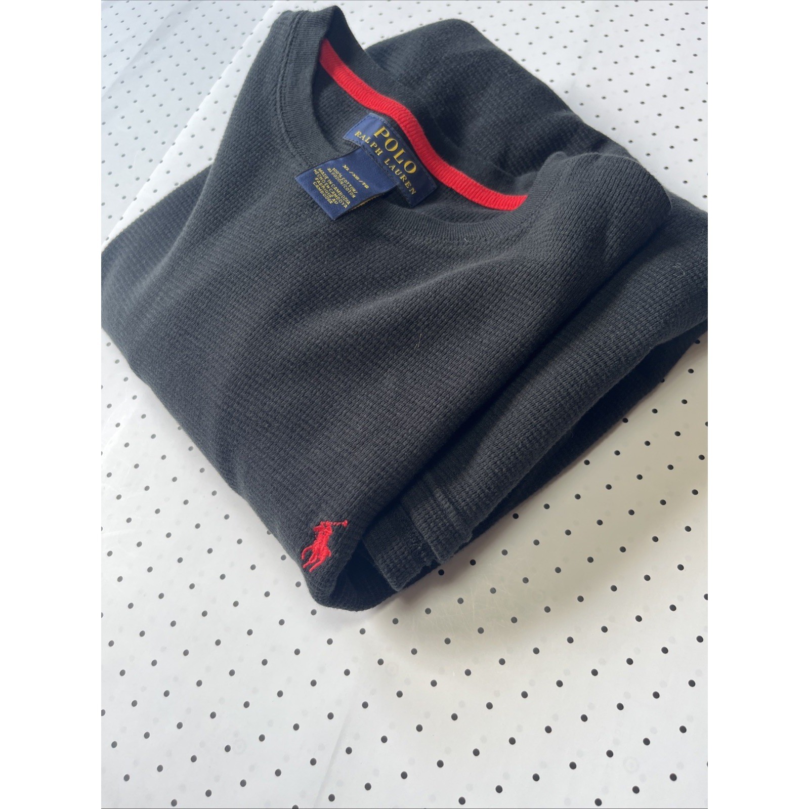 Polo Ralph Lauren Waffle Knit Thermal Shirt Mens XL Black Long Sleeve Red Pony gallery