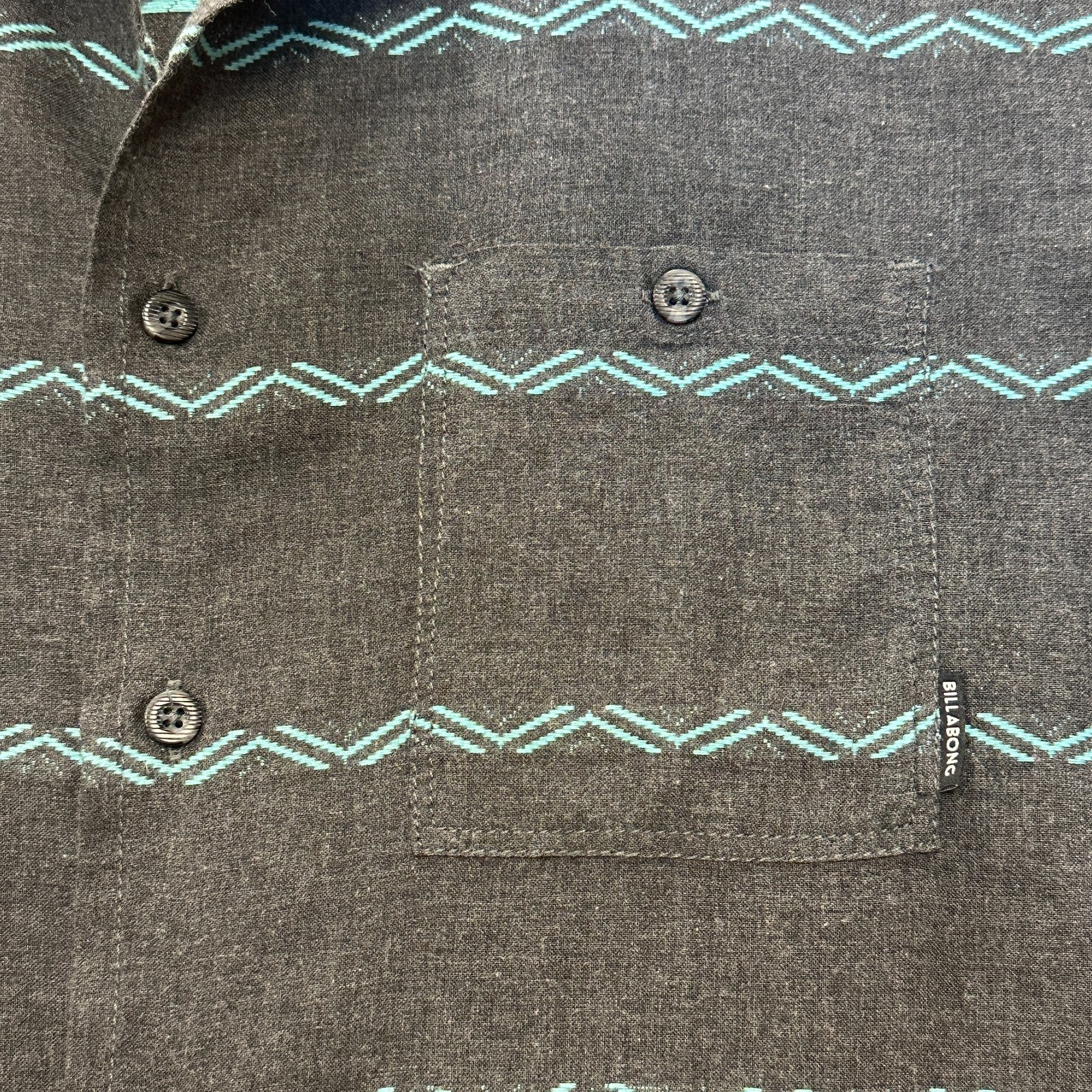 Billabong Button Up Shirt Mens Medium Gray Teal SW Chevron Stripe Surfer Skater gallery