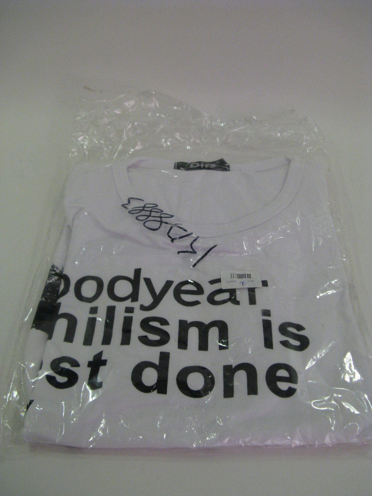 White Men's T-Shirt with Text Print Fashionable approx. XS White/Black Printed New gallery