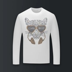 Fashion Leopard Trend Rhinestone Long Sleeve Luxury Men T-Shirt Plus Size 6XL