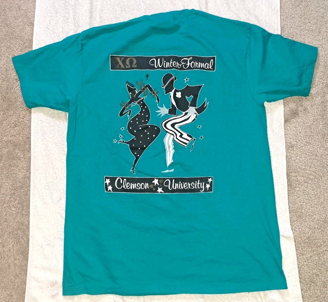 Vintage 90s Chi Omega Owl Winter Formal Clemson Sorority Shirt Hanes Beefy gallery