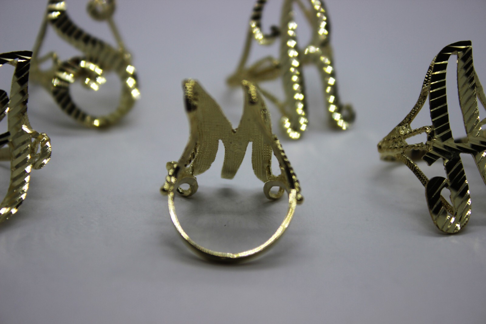 10k Solid Yellow Gold Large Cursive Initial Letter Ring Diamond Cut size 6 ~ 14