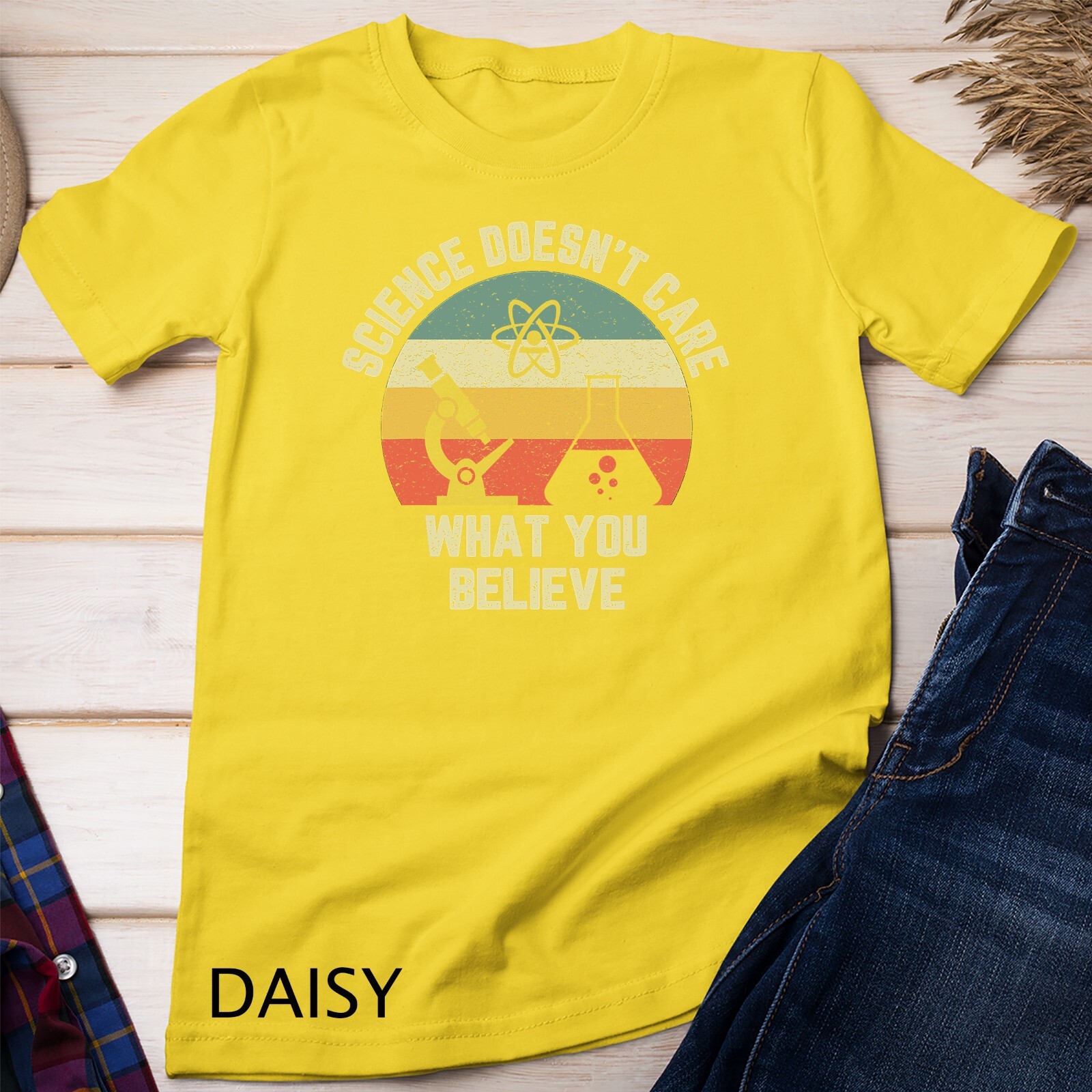 Science Doesn't Care What You Believe Funny Science Teacher Unisex T-shirt gallery