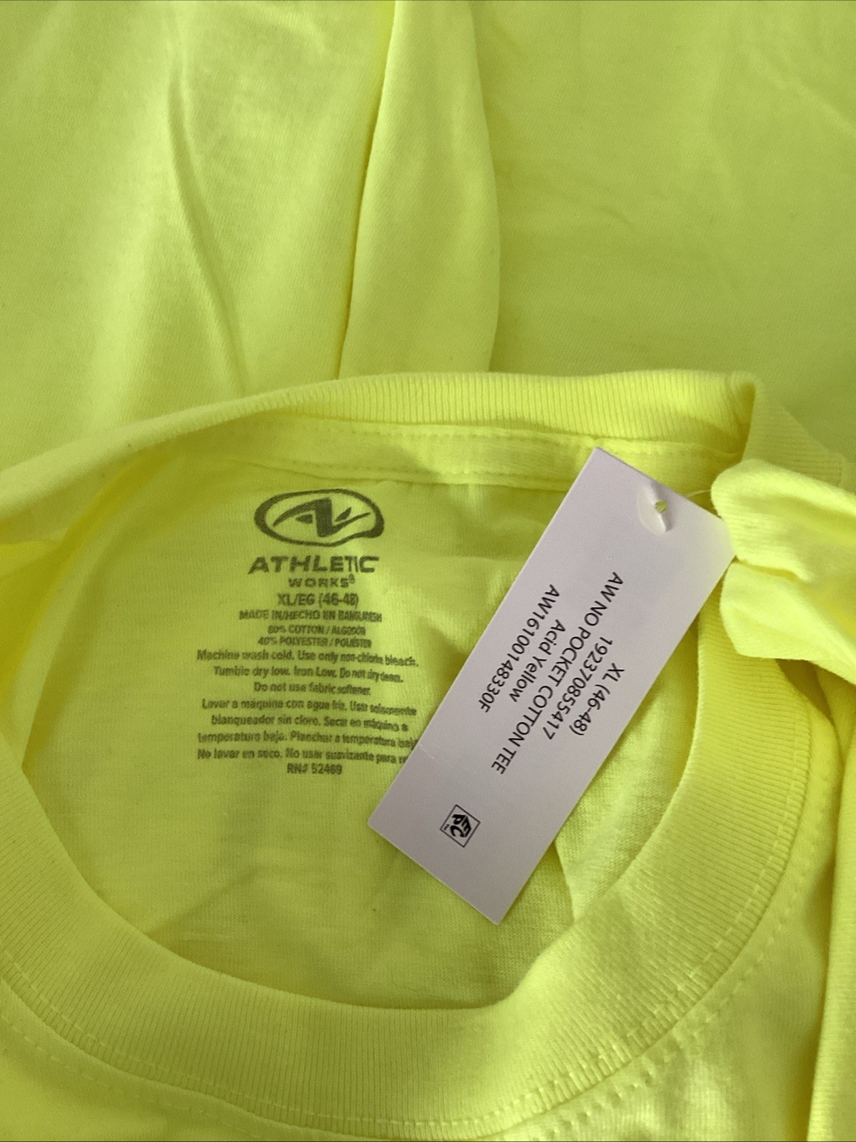 ATHLETIC WORKS Breathable Acid Yellow Short Sleeve Crew Neck T-Shirt Sz XL* gallery