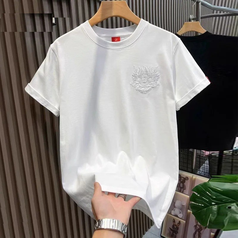 Men's Dragon Embroidery T-Shirt Casual Short Sleeve Cotton Hip Hop Tee Top gallery