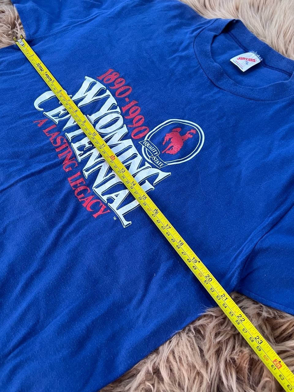 Vintage 1990 Wyoming Centennial T Shirt XL Jerzees Single Stitch USA Tee Blue gallery