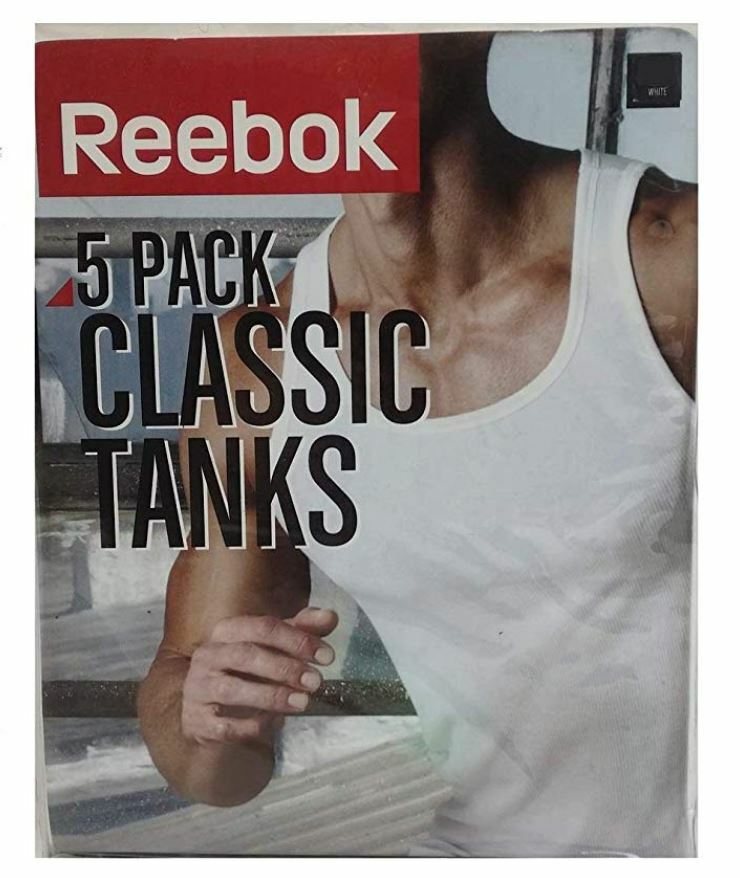 NEW*Reebok Men's 5 Pack Cotton Classic Ribbed Tanks Undershirts, White, Medium gallery