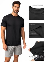 5 Pack Mens Short Sleeve Quick Dry Active Athletic T Shirt Running Gym Workou…