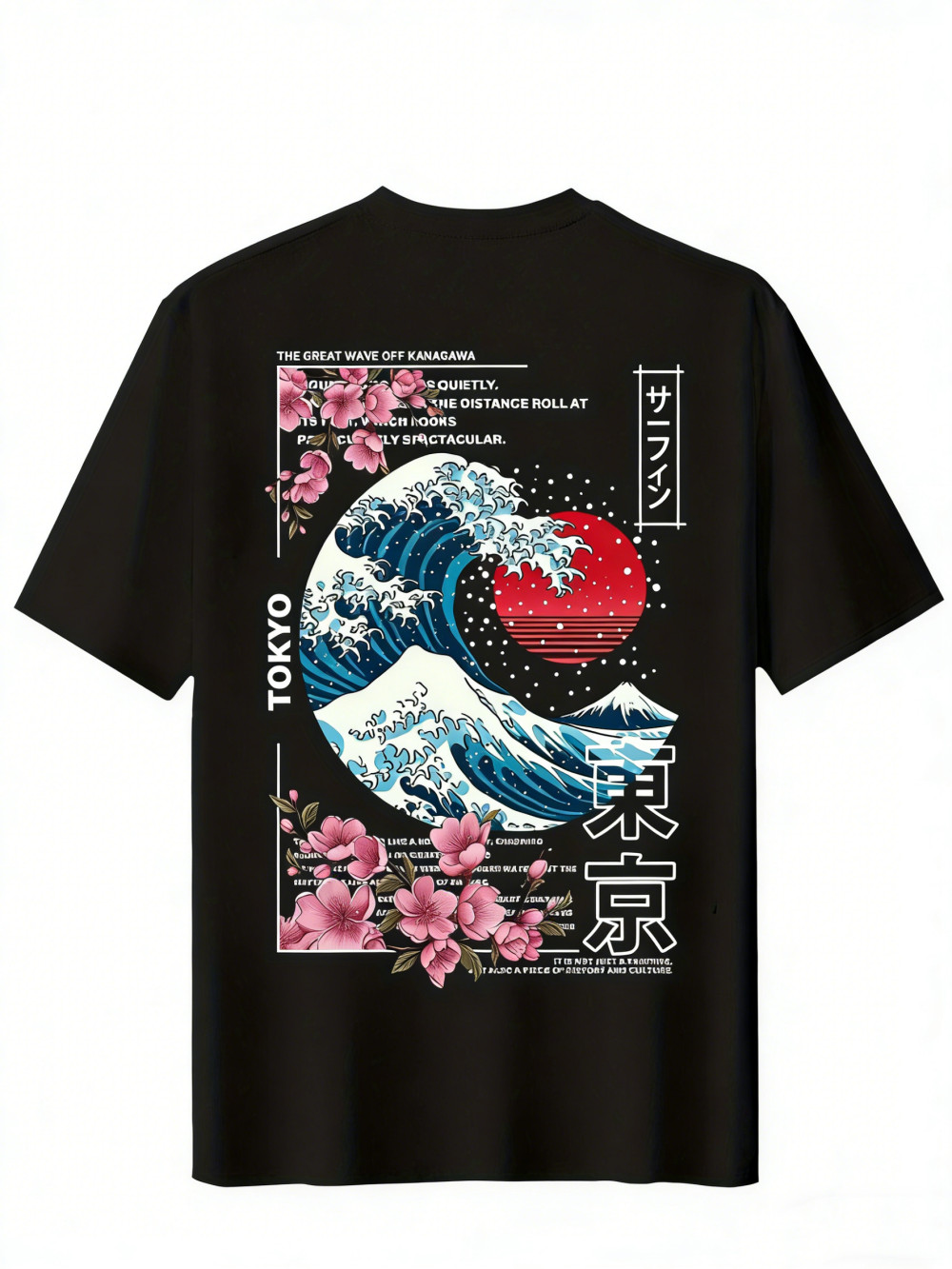Tokyo Great Wave Off Kanagawa T-Shirt Japanese Art Sakura Graphic Tee，Back Print gallery