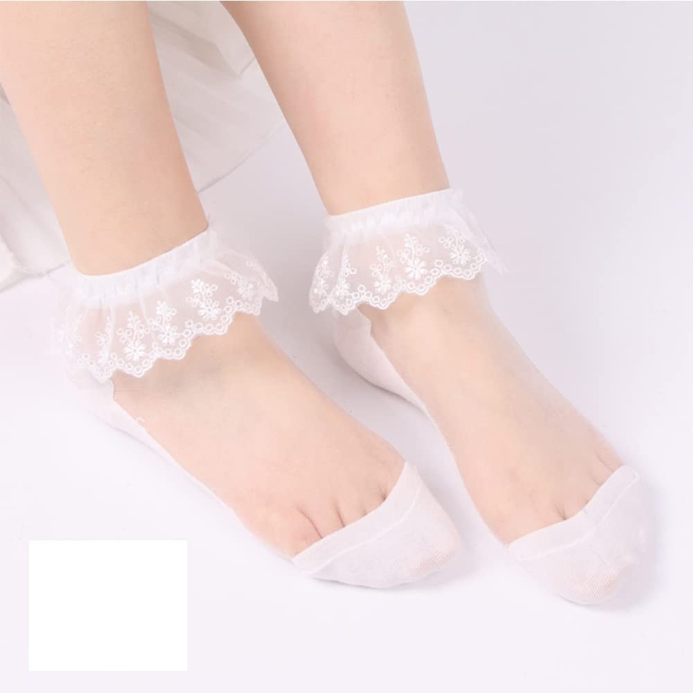 Womens Cute Lace Ruffle Socks Kawaii White Frilly Socks for Girls Ultra Thin ... gallery