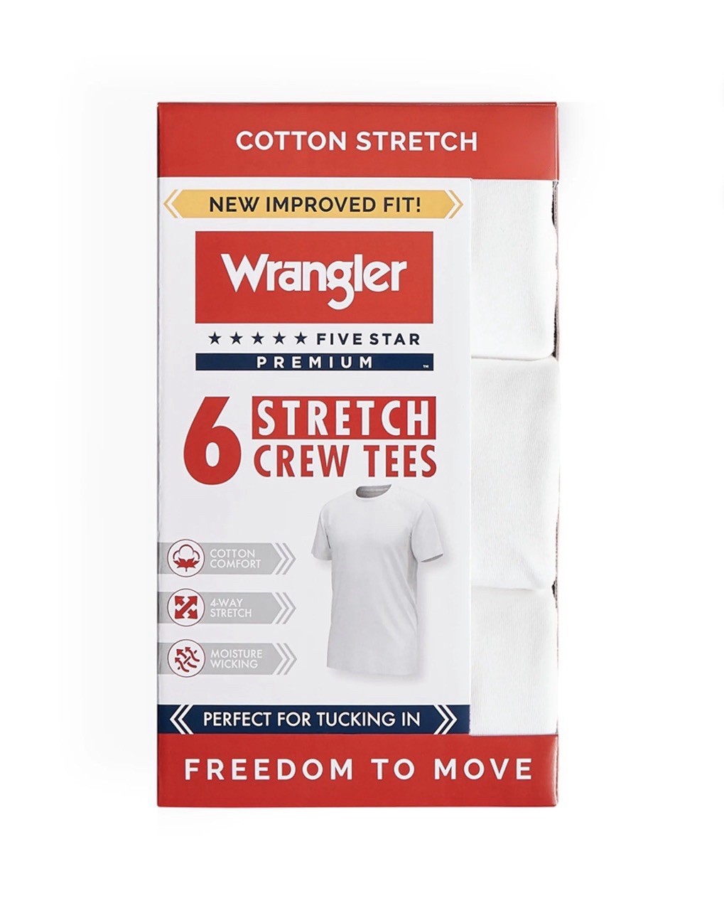 6-Pack WRANGLER Men’s Size 2XL Stretch Crew Tees Short Sleeve Cotton • White gallery