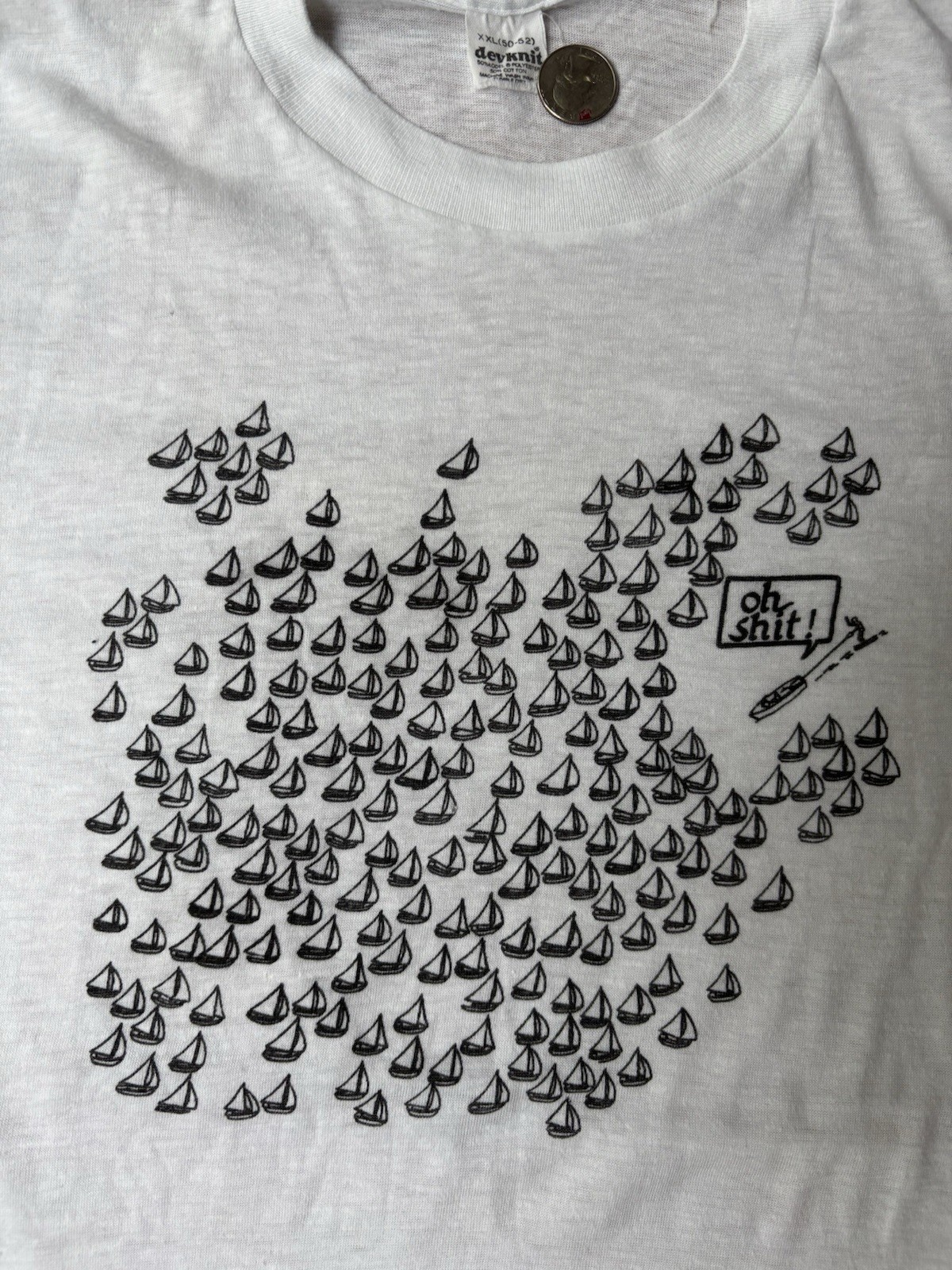 VTG 80’s Sailing Boats Funny Humor Fisherman Sail Ship White T Shirt devknit XXL gallery