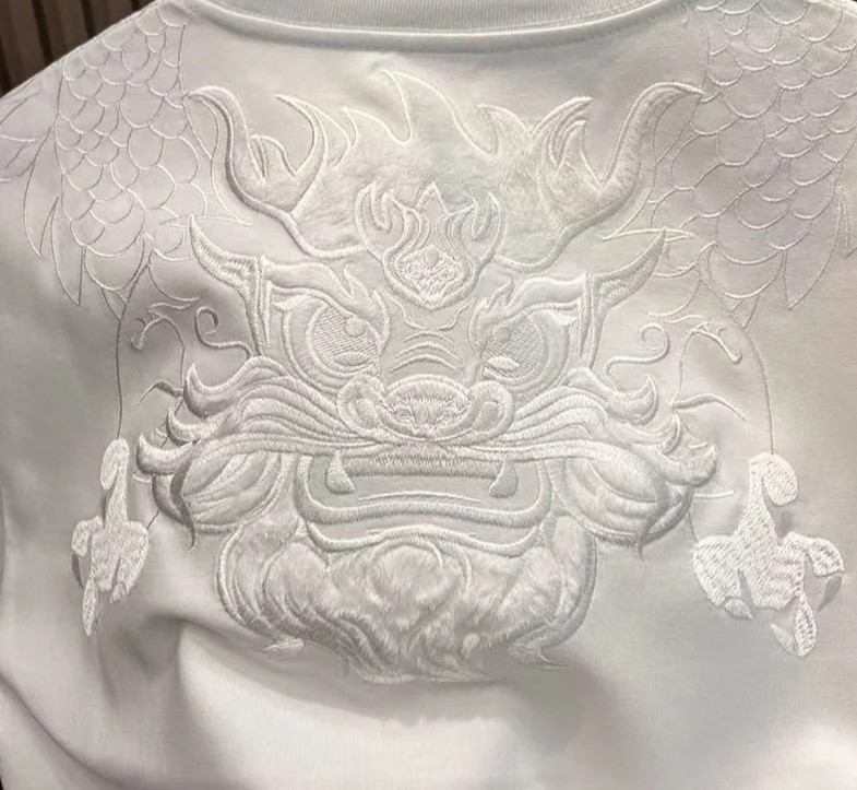 Men's Dragon Embroidery T-Shirt Casual Short Sleeve Cotton Hip Hop Tee Top gallery