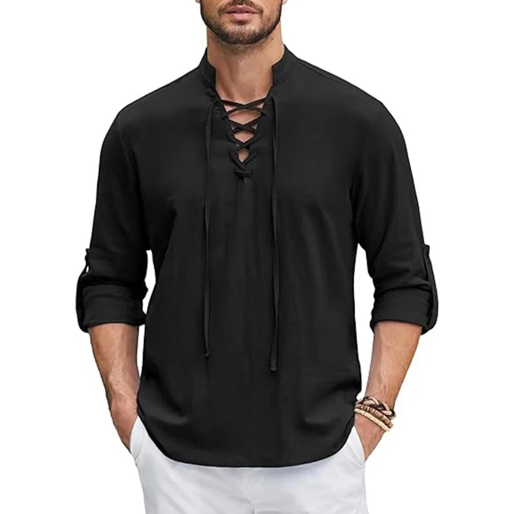 Men’s Renaissance Cotton Linen Shirt Long Sleeve Gothic T-shirt Tee Summer Gift