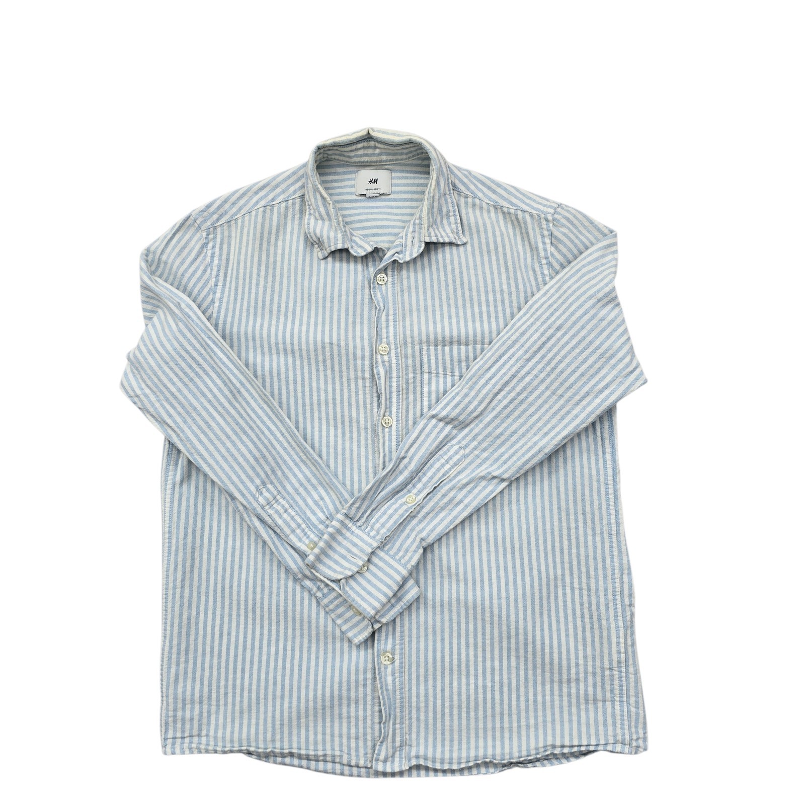 H&M Boys Light Blue Striped Cotton Long Sleeve Button Up Shirt XS