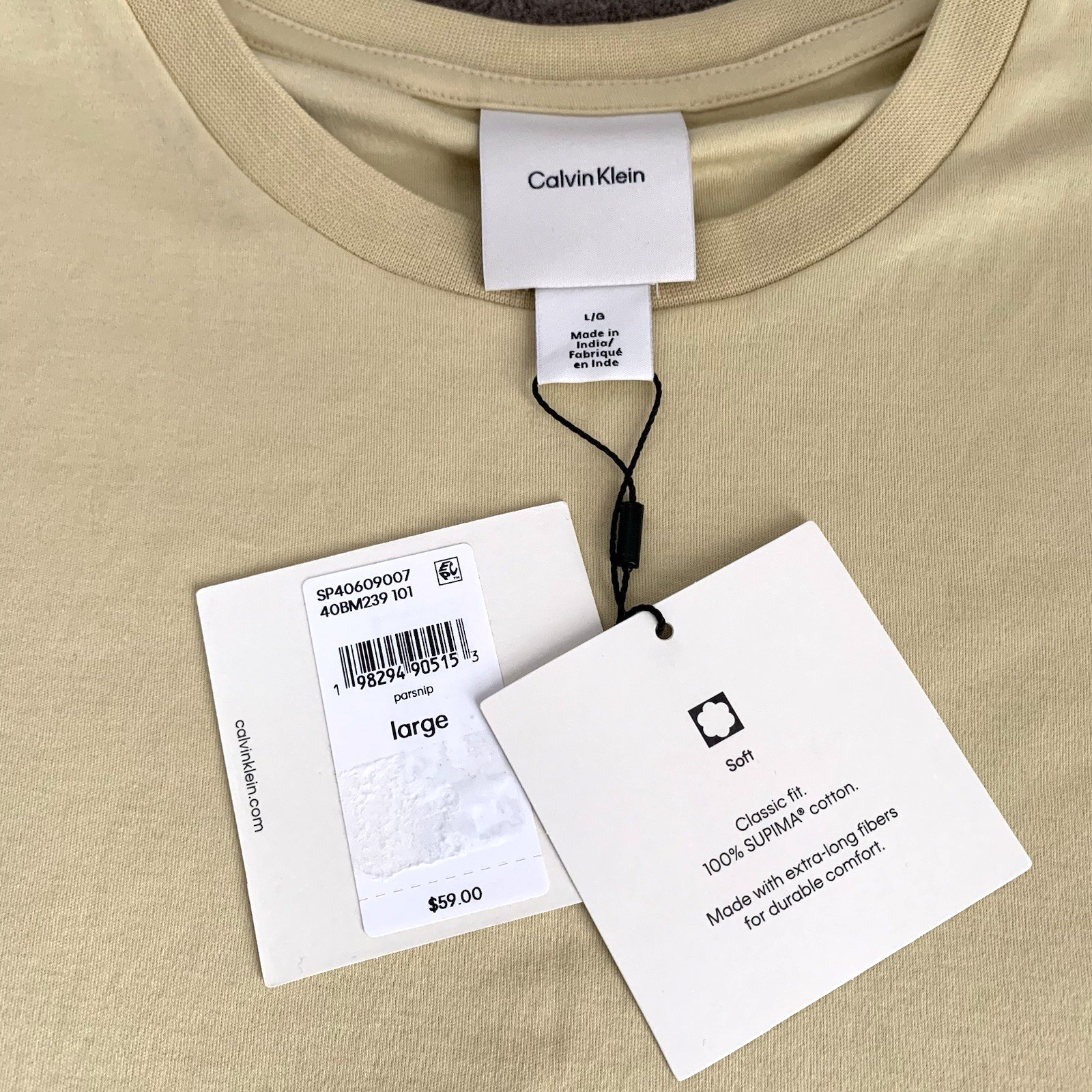Calvin Klein Mens L Short-Sleeve Supima Cotton Soft Interlock T-Shirt Parsnip gallery