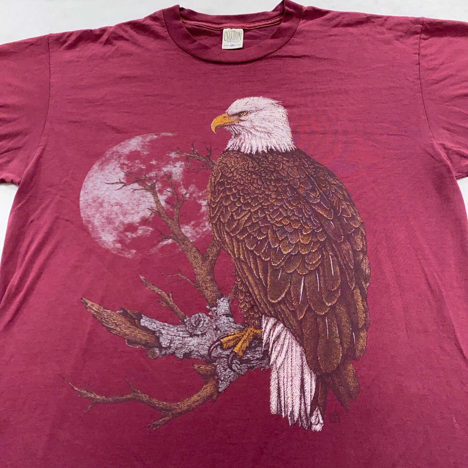 vintage 90s BALD EAGLE MOON NATURE T-Shirt XL soft animal fall winter