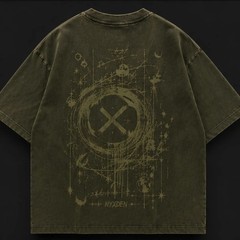 Nyxden Olive Green Abstract Graphic Oversized Shirt