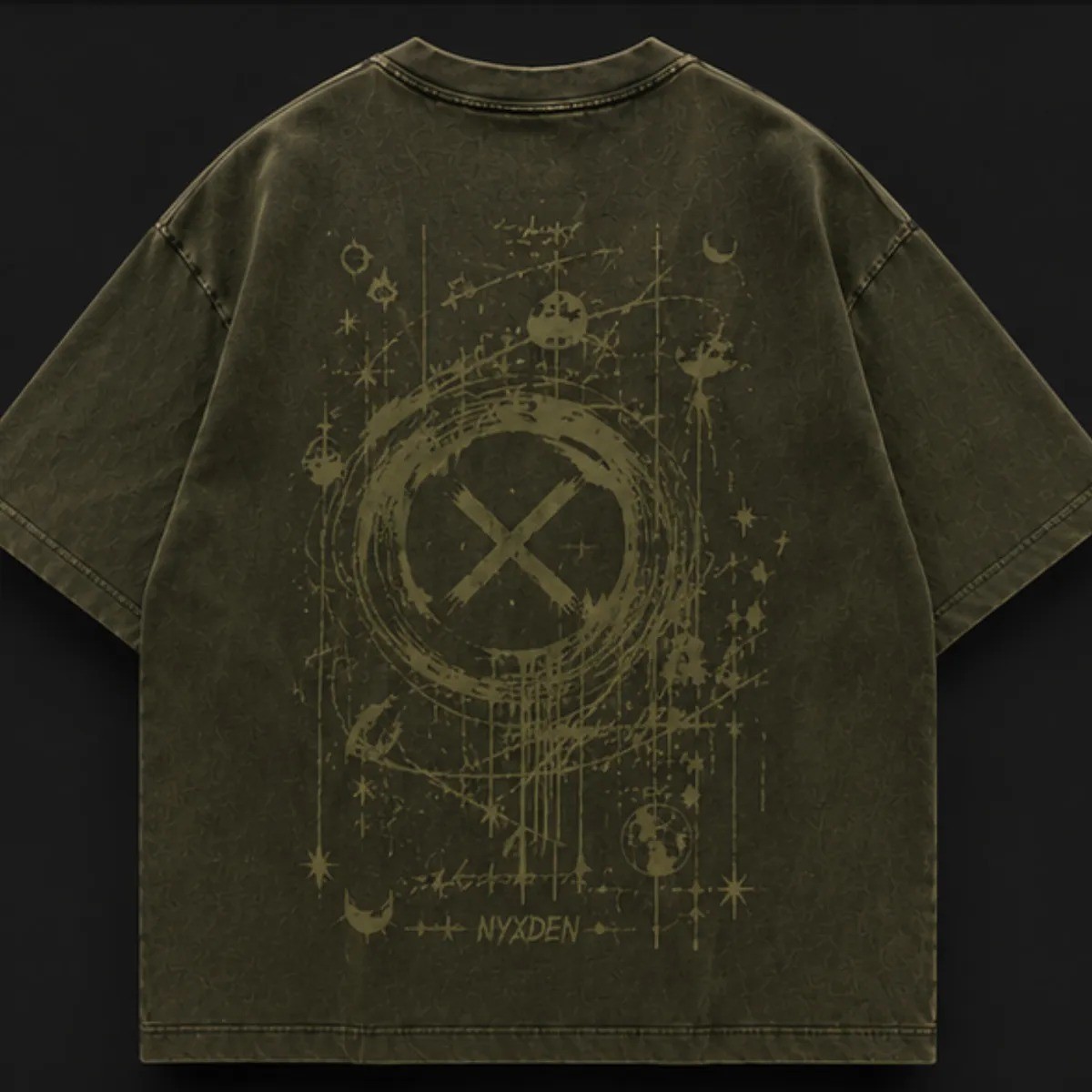 Nyxden Olive Green Abstract Graphic Oversized Shirt gallery