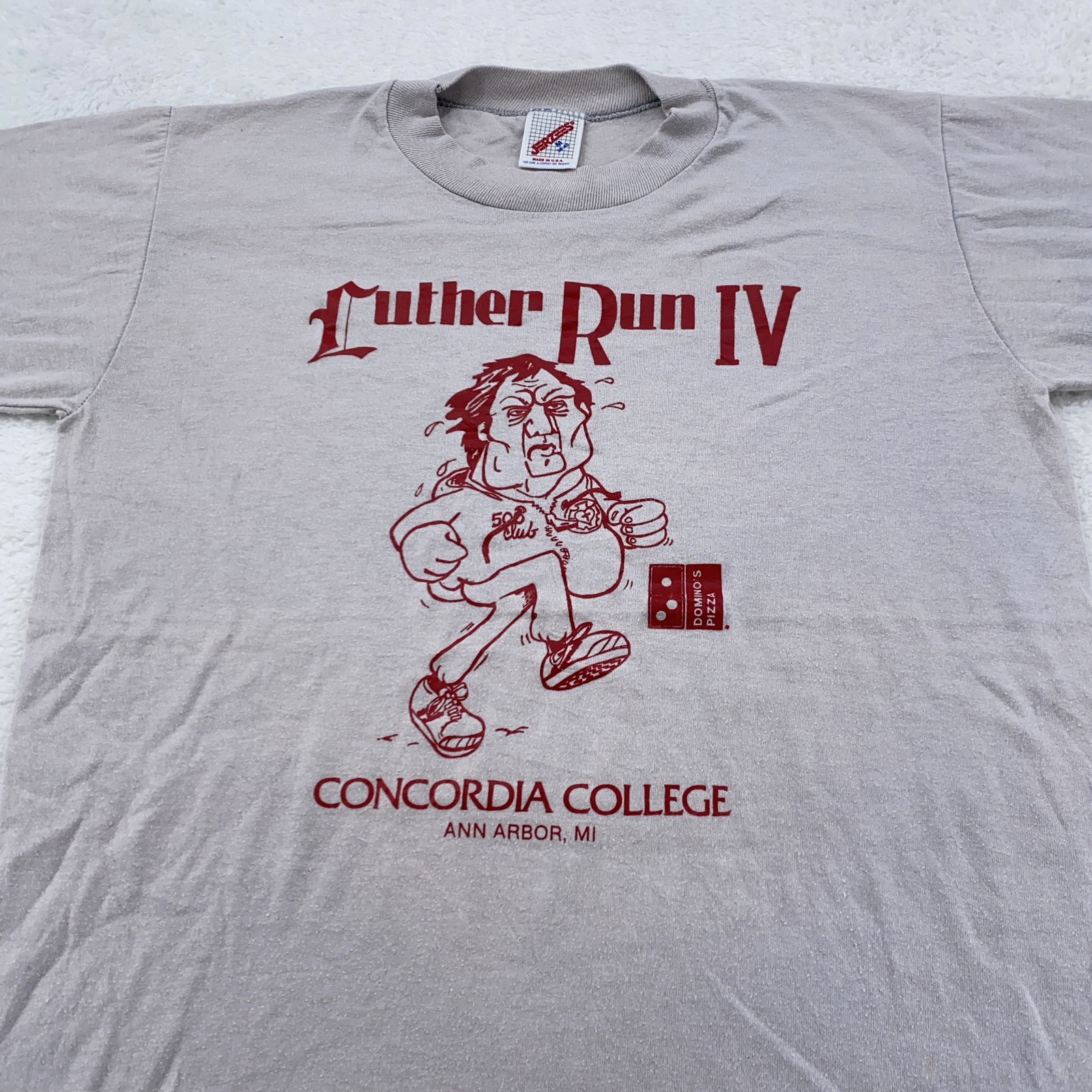Vtg Concordia College Domino’s Pizza Luther Run Shirt XS/S Ann Arbor Michigan