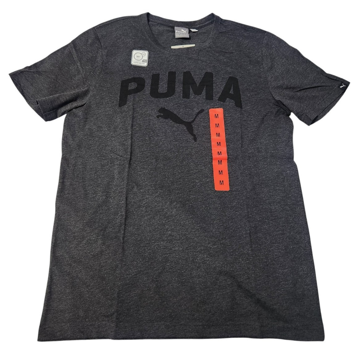 Puma Mens M Logo T-Shirt Dry Cell Tee Dark Heather Gray Short Sleeve Poly Cotton