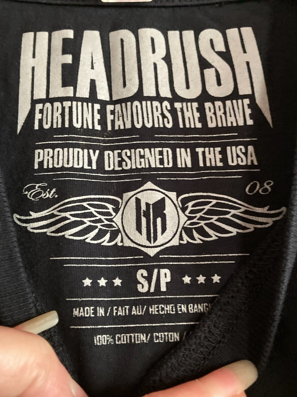 HEADRUSH Fortune Favours The Brave Black 100% Cotton T-shirt Size Small/Petite gallery