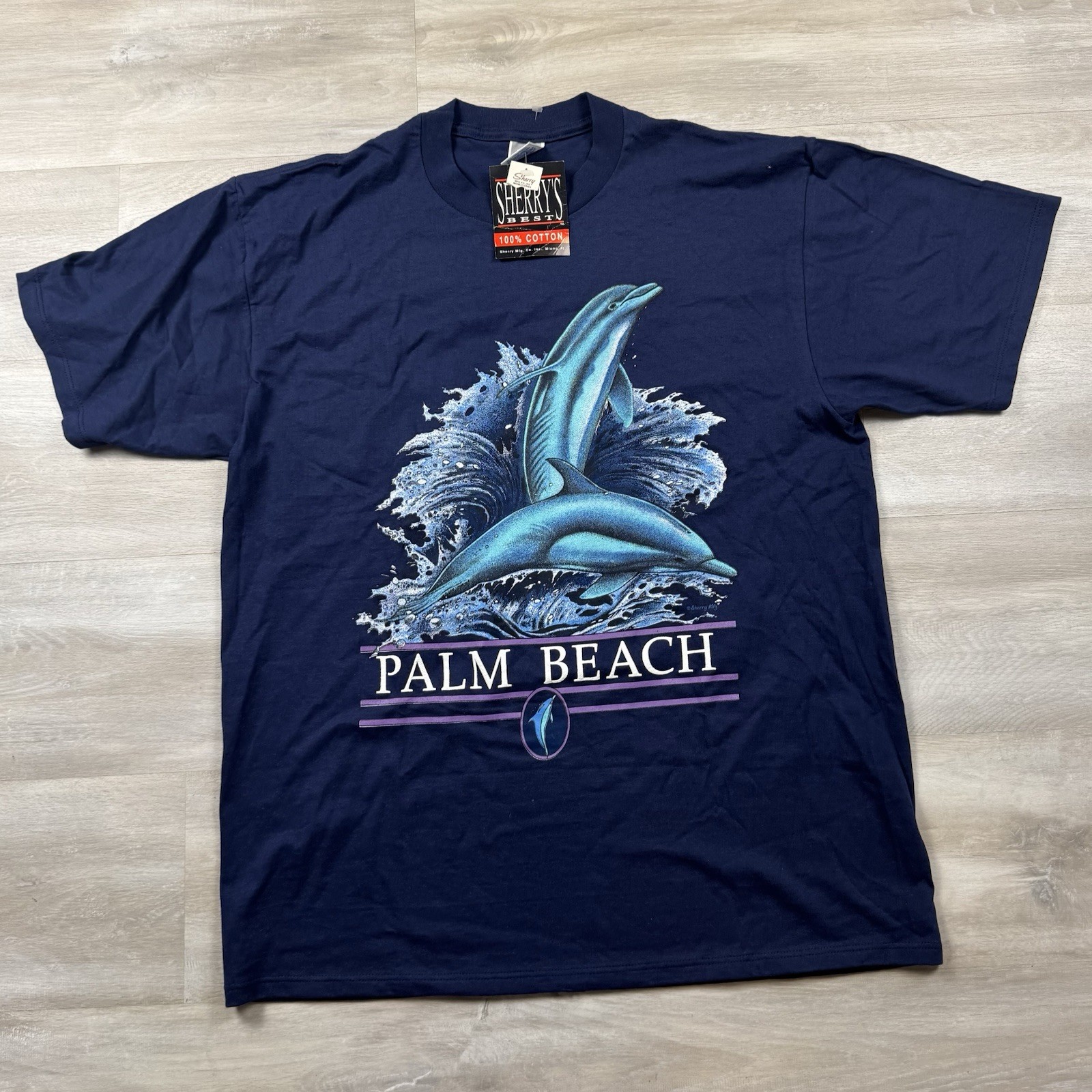 Vintage 90s Sherry MFG Palm Beach Florida Dolphins Ocean Sea T-shirt Mens XL NWT gallery