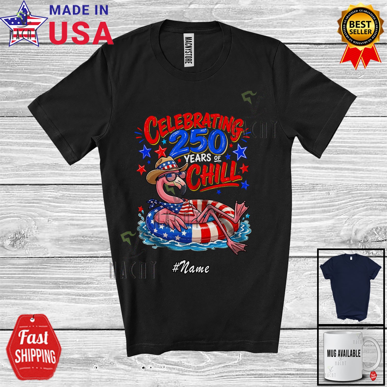 Custom Name Celebrating 250th Chill; 4th July Flamingo Floating Patriotic Shirt