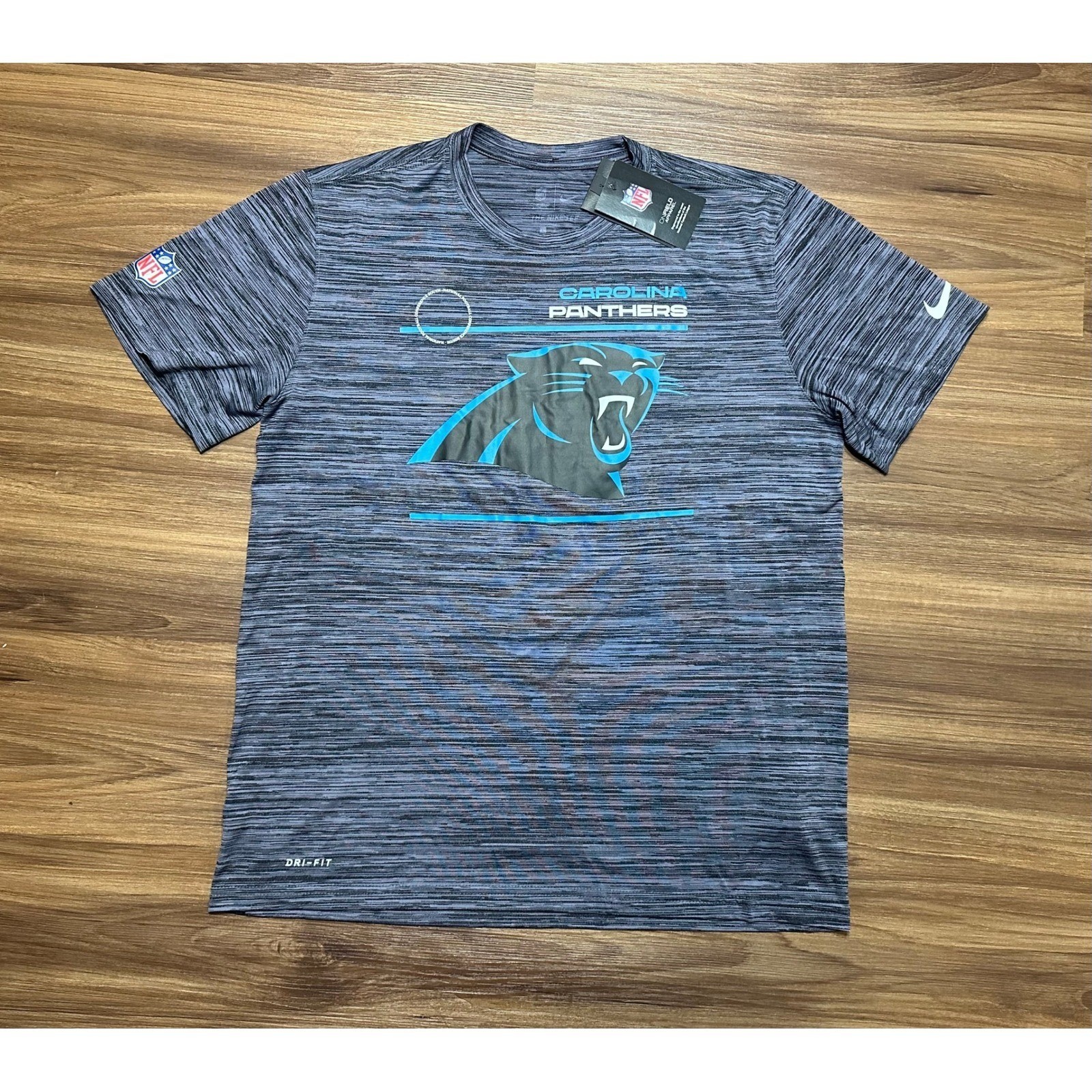 Nike Carolina Panthers NFL Mens Dri-FIT Space Dye Shirt Black Blue Sz L NEW gallery