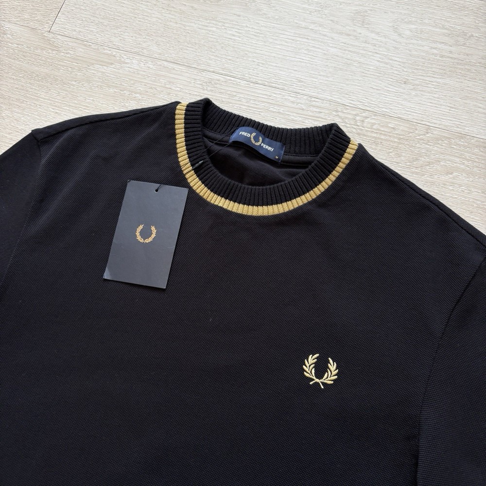 BNWT Fred Perry M7 Crew Neck Pique T-Shirt Black Gold Mens Size Medium Mod 60s