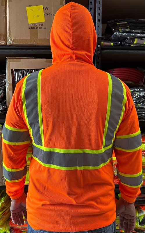 Hoodie Orange High Visibility Safety Shirt  With Reflective Stripes