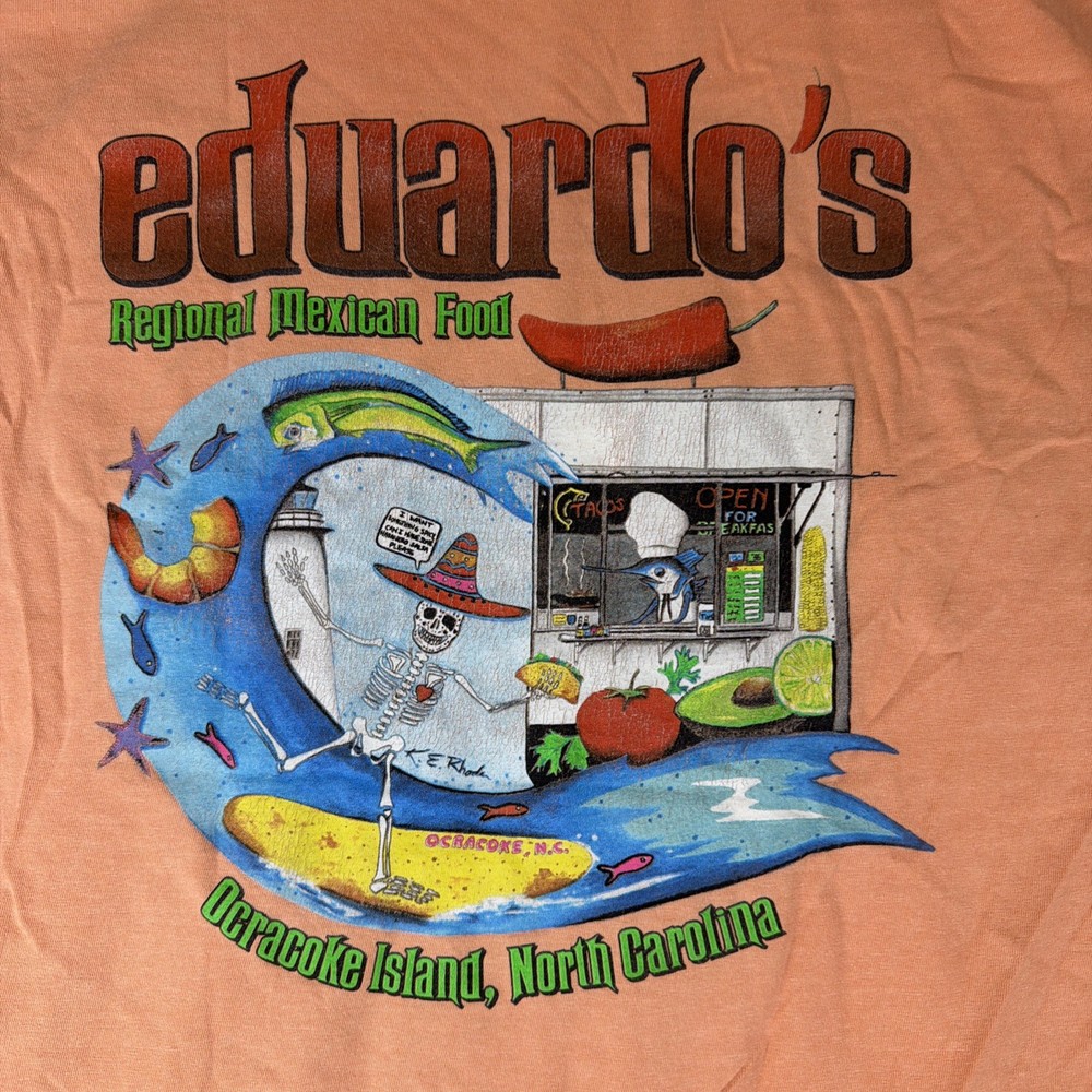 Eduardo’s Ocracoke Island Graphic Print Orange T-Shirt size 3XL