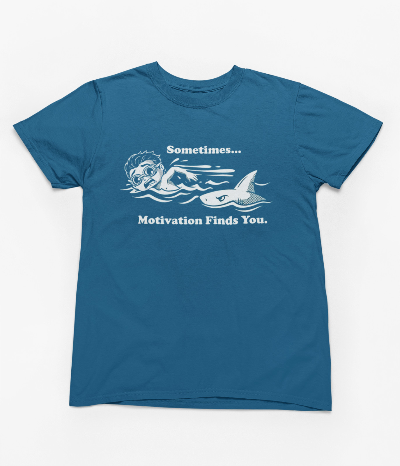 Summer Sometimes Motivation Finds You Shark Swimmer Funny Graphic T-Shirt tee gallery