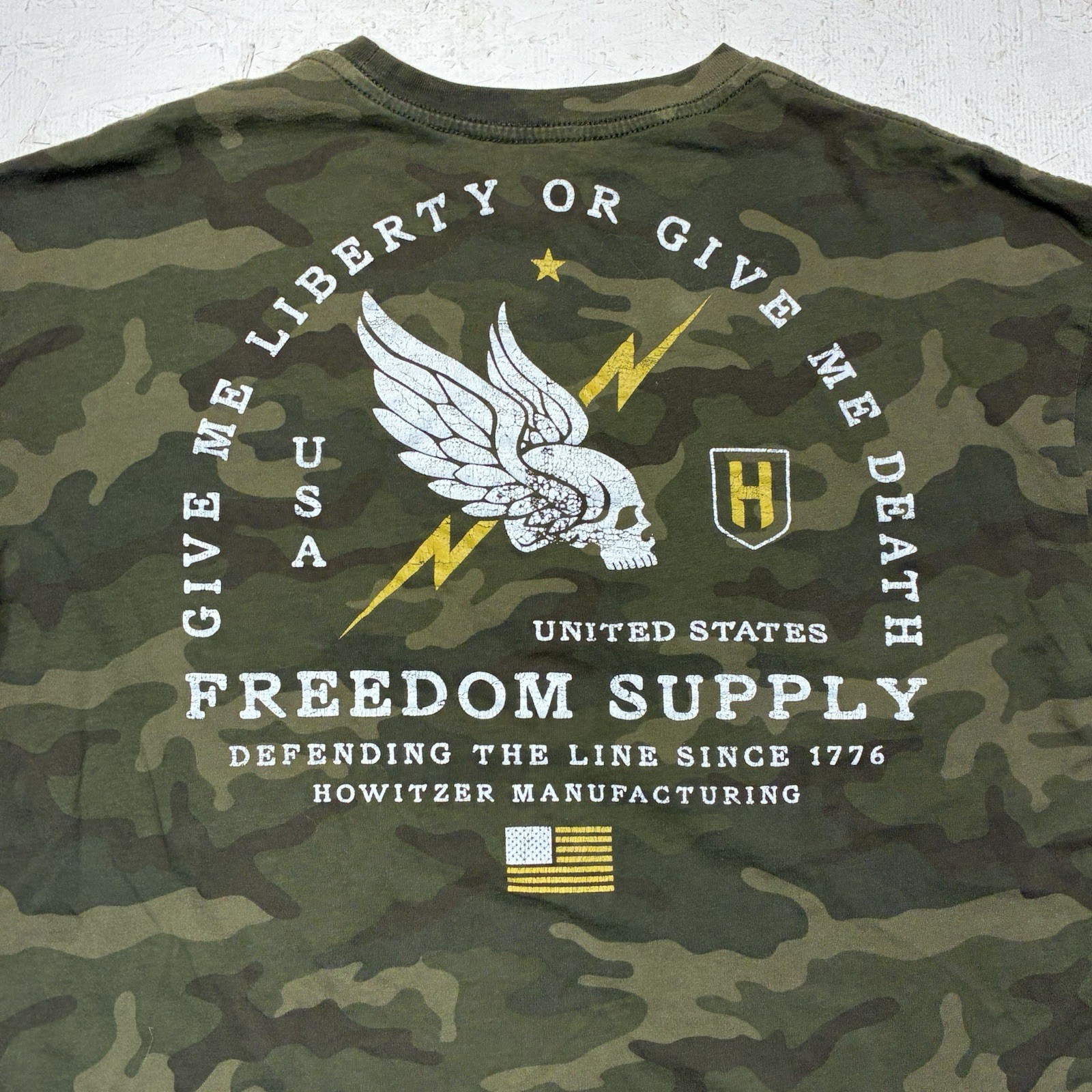 Howitzer Patriot MFG Mens LS Green Camo Shirt Give Me Liberty XXL USA Tactical gallery